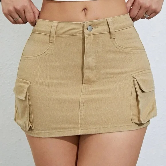 SHEIN Skirts Khaki Denim Cargo Skirt Poshmark